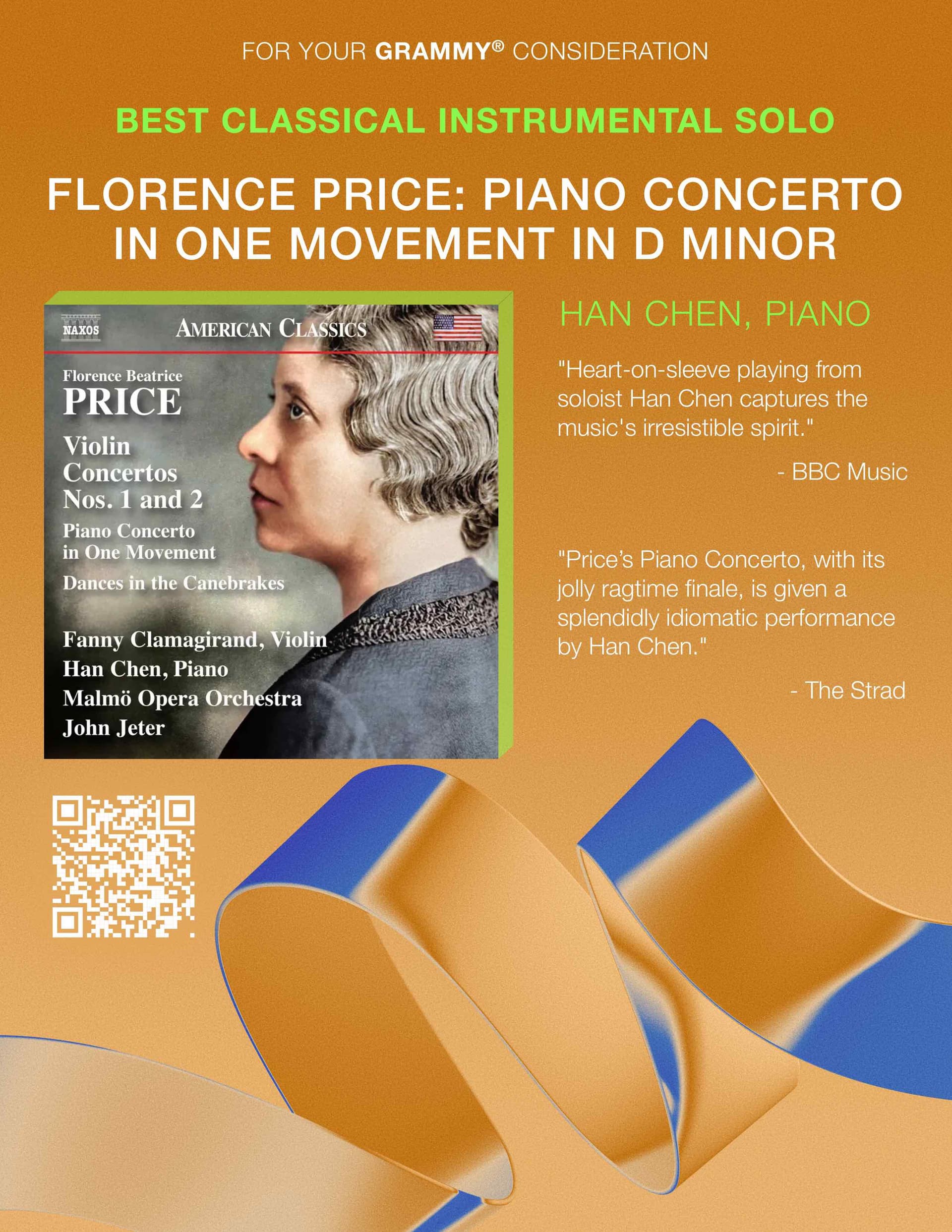 GRAMMY® For Your Consideration campaign poster for Han Chen's Florence Price Piano Concerto recording
